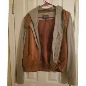 Gray and Brown Faux Leather Jacket